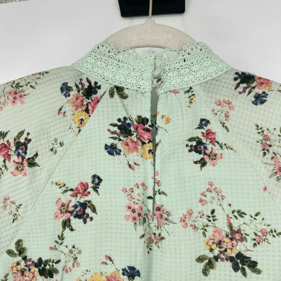 Anthropologie Hemant & Nandita Floral Lace Top Mock Neck Green XS Ballon Sleeve - Picture 9 of 10